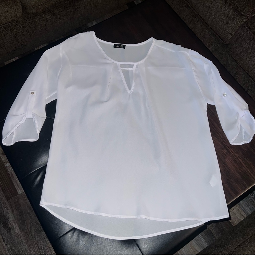 Dee Elle White Blouse with Button Sleeves